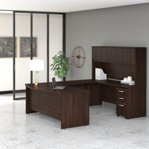 Bush Furniture - Studio C 72W x 36D U Shaped Desk with Hutch and Mobile File Cabinet in Black Walnut - STC003BWSU
