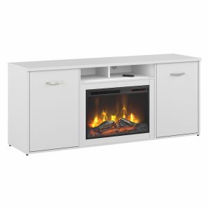 Bush Furniture - Studio C 72W Office Storage Cabinet with Doors and Electric Fireplace in White - STC060WH