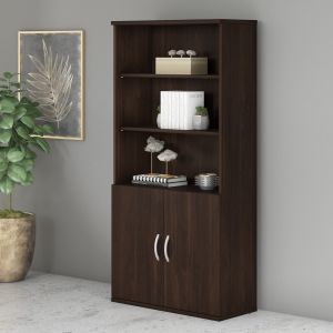 Bush Furniture - Studio C Tall 5 Shelf Bookcase with Doors in Black Walnut - STC015BW