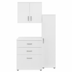 Bush Furniture - Universal 3 Piece Modular 44W 44W Laundry Room Storage Set with Floor and Wall Cabinets in White - LNS005WH