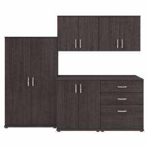 Bush Furniture - Universal 5 Piece Modular 92W Closet Storage Set with Floor and Wall Cabinets in Storm Gray - CLS003SG