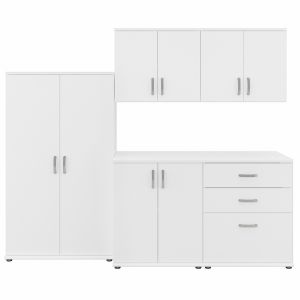 Bush Furniture - Universal 5 Piece Modular 92W Closet Storage Set with Floor and Wall Cabinets in White - CLS003WH