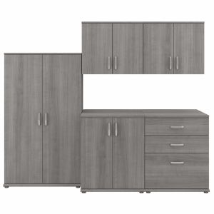 Bush Furniture - Universal 5 Piece Modular 92W Garage Storage Set with Floor and Wall Cabinets in Platinum Gray - GAS003PG