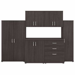 Bush Furniture - Universal 6 Piece Modular 108W Closet Storage Set with Floor and Wall Cabinets in Storm Gray - CLS002SG