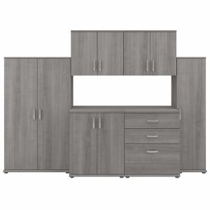 Bush Furniture - Universal 6 Piece Modular 108W Garage Storage Set with Floor and Wall Cabinets in Platinum Gray - GAS002PG