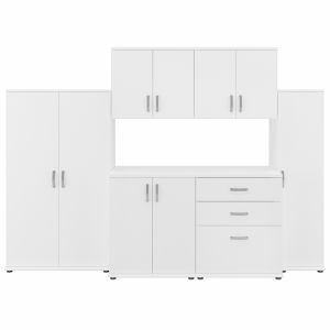 Bush Furniture - Universal 6 Piece Modular 108W Garage Storage Set with Floor and Wall Cabinets in White - GAS002WH