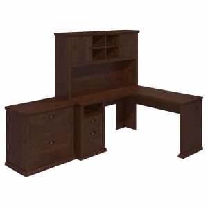 Bush Furniture - Yorktown 60W L Shaped Desk with Hutch and Lateral File Cabinet in Antique Cherry - YRK005ANC