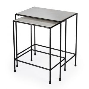 Butler Specialty Company - Carrera Rectangular Marble & Metal Set of 2 Nesting Tables, Black and White - 2870330