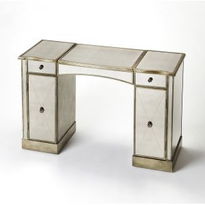 Butler Specialty Company - Celeste 43 in. W Rectangular Antique Mirror & Wood 2 Drawer Vanity Table, Silver - 2909146