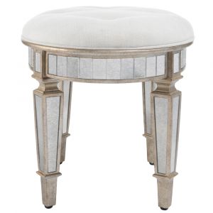 Butler Specialty Company - Garbo 24 in. W Oval Upholstered Seat & Mirrored Vanity Stool, Silver - 3630146