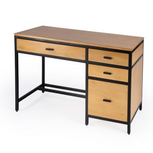 Butler Specialty Company - Hans 48 in. W Rectangular Wood & Metal 4 Drawer Writing Desk with Storage, Light Brown - 5552419