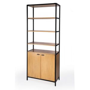 Butler Specialty Company - Hans 84.25 in. H x 35.24 in. W Wood & Metal Open & Closed Shelf Etagere Bookcase, Light Brown - 5555419