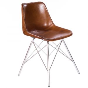 Butler Specialty Company - Inland 18 in. Seat Height Upholstered Leather & Metal Side Chair with Back, Medium Brown - 3673220