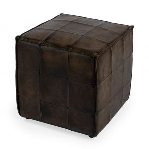 Butler Specialty Company - Leon 18 in. W Square Upholstered Leather Cube Ottoman, Dark Brown - 5561117