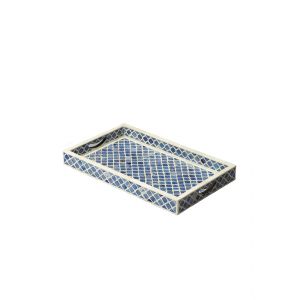 Butler Specialty Company - Hors D'oeuvres - Meknes 20 in. W Bone Inlay & Wood Serving Tray, Blue/White - 3473016