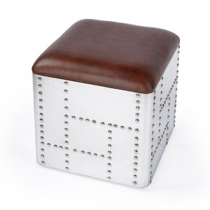 Butler Specialty Company - Midway Aviator - Midway 18 in. W Square Leather Aviator Themed Ottoman, Medium Brown - 5597330