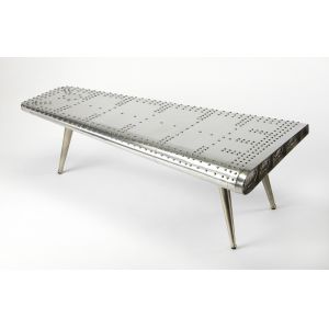 Butler Specialty Company - Midway Aviator - Midway 59.5 in. W Triangular Metal & Wood Aviator Themed Coffee Table, Silver - 2061025