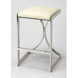 Butler Specialty Company - Natalya 24 in. Seat Height Faux Leather & Metal Backless Counter Height Stool with Footrest, Silver - 4463220