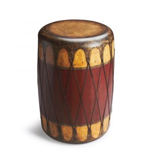 Butler Specialty Company - Navajo 18 in. W Round Leather & Wood Drum Side Table, Multi-Color - 2199120