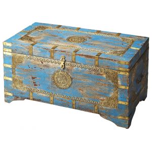 Butler Specialty Company - Artifacts - Neela 31.5 in. W Rectangular Painted Wood & Brass Inlay Storage Trunk, Blue - 3387290