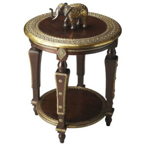 Butler Specialty Company - Artifacts - Ranthore 20 in. W Round Wood & Brass Foil Side Table, Dark Brown - 2039290