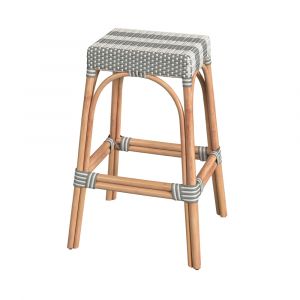 Butler Specialty Company - Robias 30 in. Seat Height Rectangular Rattan Bar Height Backless Stool with Footrest, Gray/White Stripe - 5604144