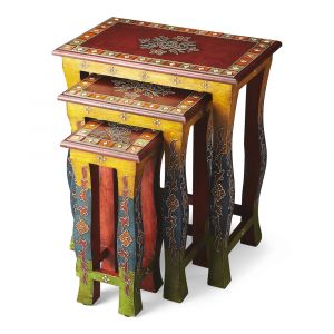 Butler Specialty Company - Artifacts - Sasha Rectangular Set of 3 Hand Painted Wood Nesting Tables, Assorted - 1893290