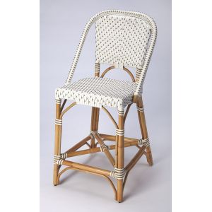 Butler Specialty Company - Solstice Indoor/Outdoor 25 in. Seat Height Rattan Counter Stool with Back & Footrest, White/Tan  Dot - 5399415