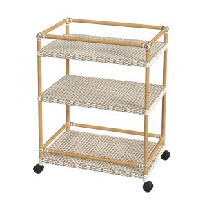 Butler Specialty Company - Tobias Indoor/Outdoor 24 in. W Rattan & Metal 3 Tier Mobile Bar/Serving Cart, Beige/White - 5651433