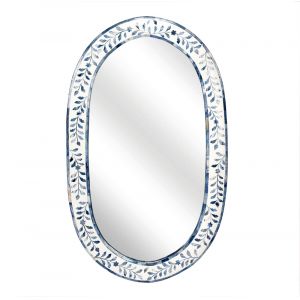 Butler Specialty Company - Trubadur 23.25 in. H x 40 in. W Oval Bone Inlay & Wood Wall Mirror, White. Blue - 5528417