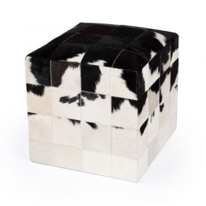 Butler Specialty Company - Victorian 18.25 in. W Square Upholstered Hair on Hide Cube Ottoman, Black and White - 5535373