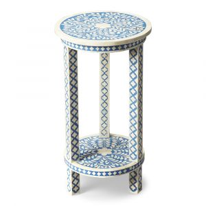 Butler Specialty Company - Vivienne 12.75 in. W Round Bone Inlay & Wood Side Table with Lower Shelf, Blue - 3207070