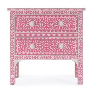 Butler Specialty Company - Vivienne 29 in. W Rectangular Bone Inlay & Wood 2 Drawer Accent Storage Chest, Bright Pink - 3224070