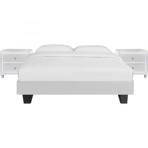 Camden Isle - Acton Platform Bed, King, White with 2 Nightstands - 132235