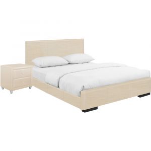 Camden Isle - Hindes Upholstered Platform Bed, Beige, Full with 1 Nightstand - 86952