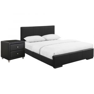 Camden Isle - Hindes Upholstered Platform Bed, Black, Full with 1 Nightstand - 86364