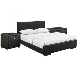 Camden Isle - Hindes Upholstered Platform Bed, Black, King with 2 Nightstands - 86362