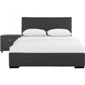 Camden Isle - Hindes Upholstered Platform Bed, Gray, Full with 1 Nightstand - 86990