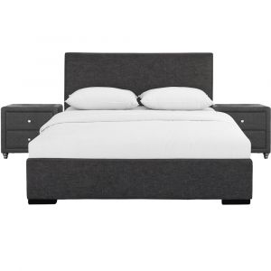 Camden Isle - Hindes Upholstered Platform Bed, Gray, King with 2 Nightstands - 86992