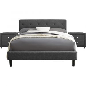 Camden Isle - Monticello Platform Bed, King, Gray with 2 Nightstands - 242335