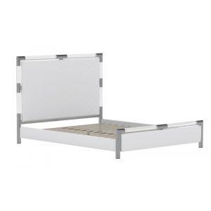 Chintaly - Barcelona Diamond Stitched Upholstered King Bed w/ Solid Acrylic and Brushed Nickel Frame - BARCELONA-BED-KG