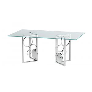 Chintaly - Bruna Contemporary Glass Top Dining Table w/ Dual Steel Base Set - BRUNA-DT-4272