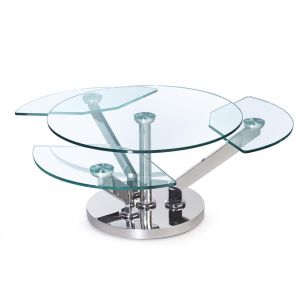 Chintaly - Contemporary Cocktail Table w/ Glass Top & Motion Shelves - 8081-CT