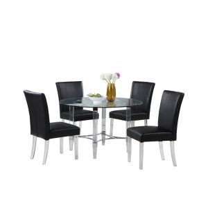 Chintaly - Contemporary Dining Set w/ Round Glass Dining Table & Parson Chairs - 4038-5PC-BLK