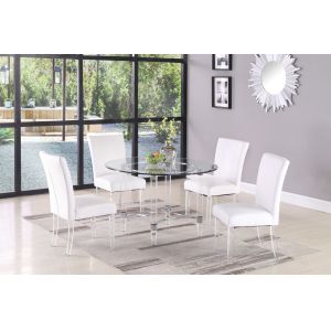 Chintaly - Contemporary Dining Set w/ Round Glass Dining Table & Parson Chairs - 4038-5PC-WHT