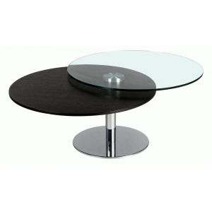 Chintaly - Contemporary Dual Round Top Motion Cocktail Table w/ Glass & Solid Wood Top - 8176-CT
