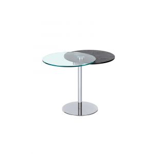 Chintaly - Contemporary Dual Round Top Motion Lamp Table w/ Glass & Solid Wood - 8176-LT