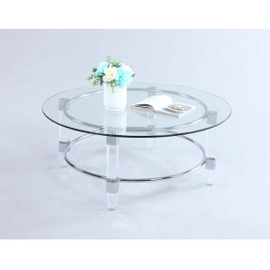 Chintaly - Contemporary Round Glass Top Cocktail Table Solid Acrylic Legs & Steel Frame - 4038-CT