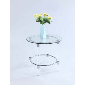 Chintaly - Contemporary Round Glass Top Lamp Table Solid Acrylic Legs & Steel Frame - 4038-LT