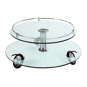 Chintaly - Contemporary Two-Tier Rolling Round Glass Cocktail Table - 8178-CT